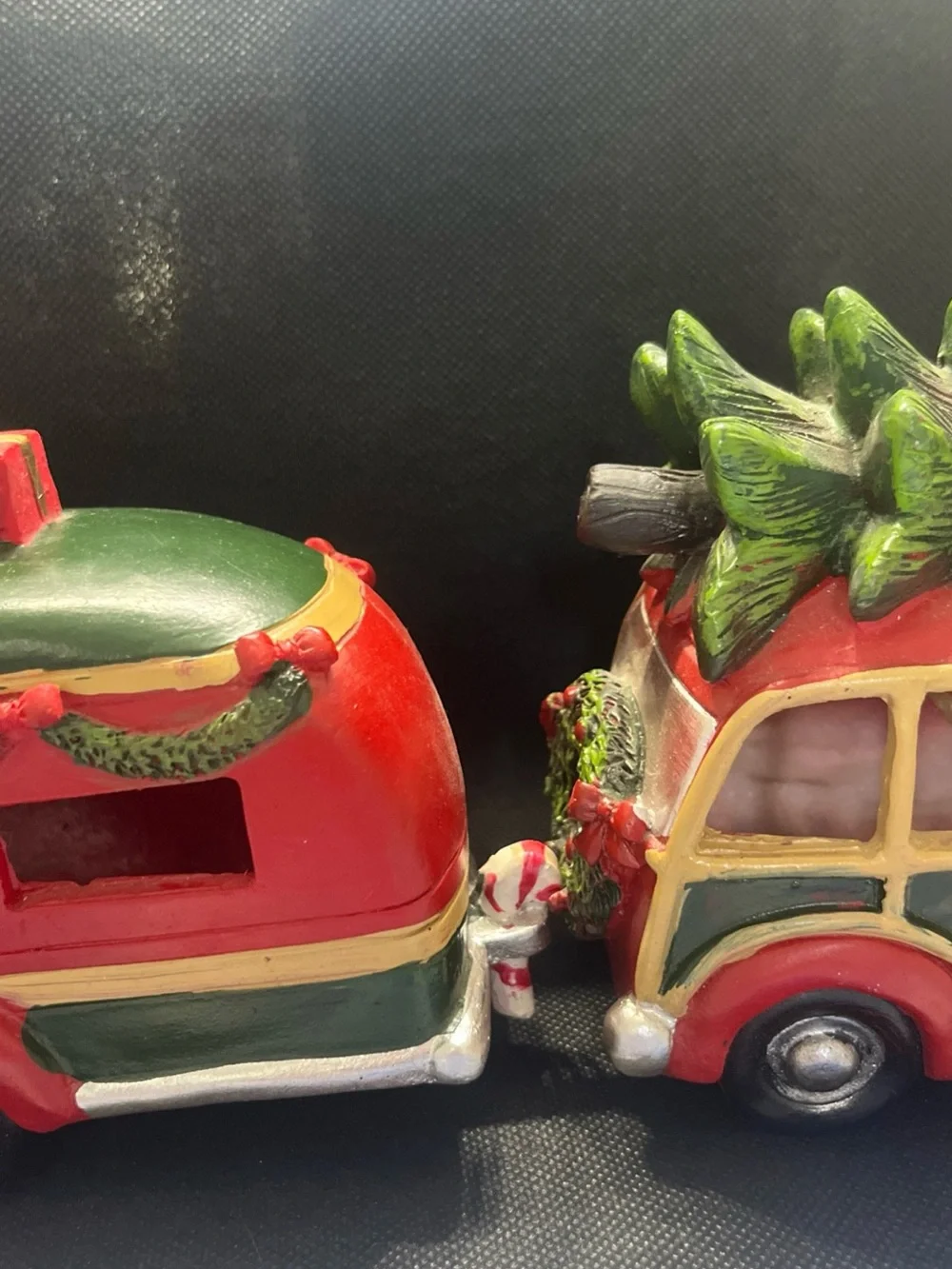 Burton Red Holiday Vintage Woody Truck with festive trailer with Black Wheels